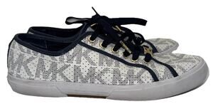 Michael Kors Boerum Sneakers White Navy MK Logo Lace Up Shoes Womens 9M EU 40